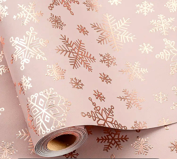 Blush Pink on Pink Metallic Snowflakes Christmas Wrapping Paper, short roll
