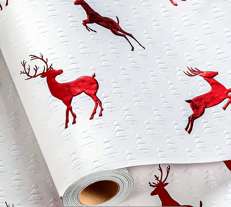 Elegant Red Reindeer Christmas Wrapping Paper, short roll