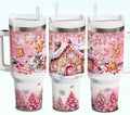 Pink Gingerbread House 40 oz Stainless Steel Insulated Travel Mug