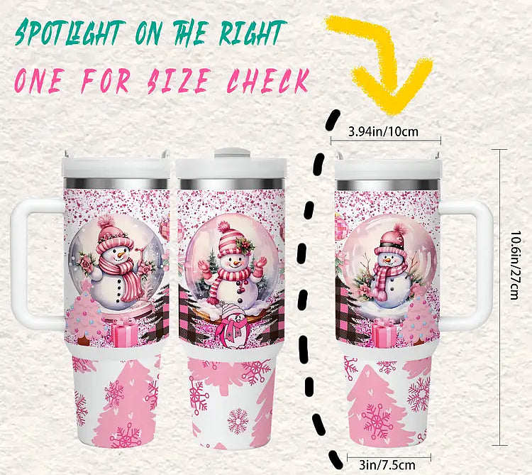 Pink Snowman Insulated Stainless Steel Travel Mug 40 oz