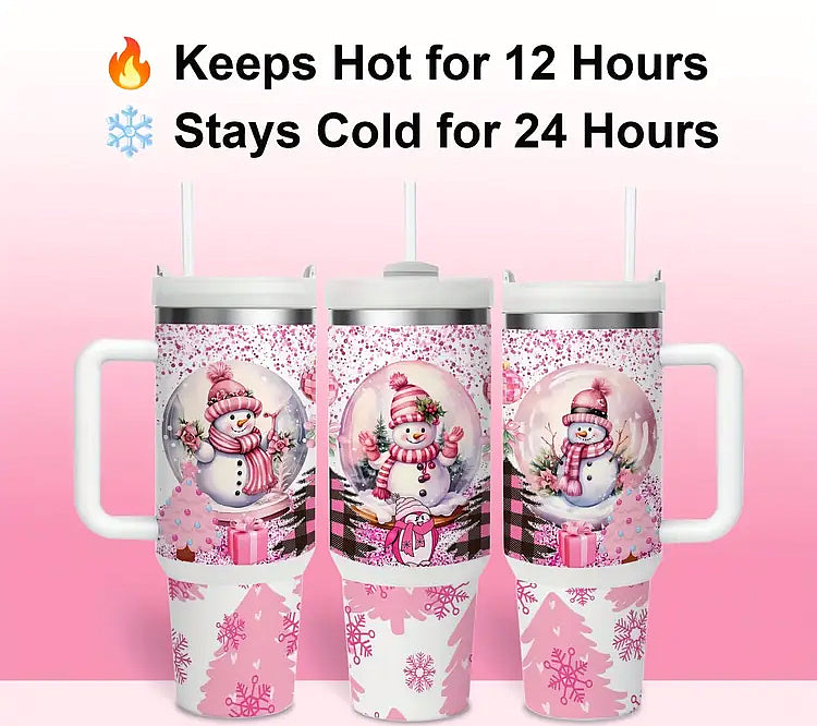 Pink Snowman Insulated Stainless Steel Travel Mug 40 oz