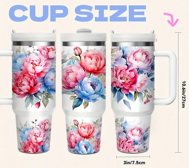 Soft Blue and Red Roses Insulated 40 oz Stainless Steel Travel Mug