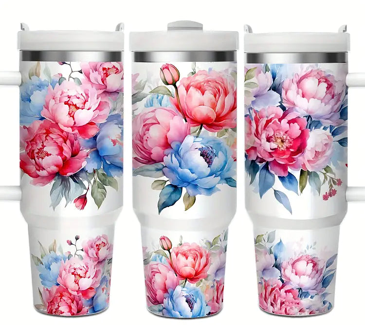 Soft Blue and Red Roses Insulated 40 oz Stainless Steel Travel Mug