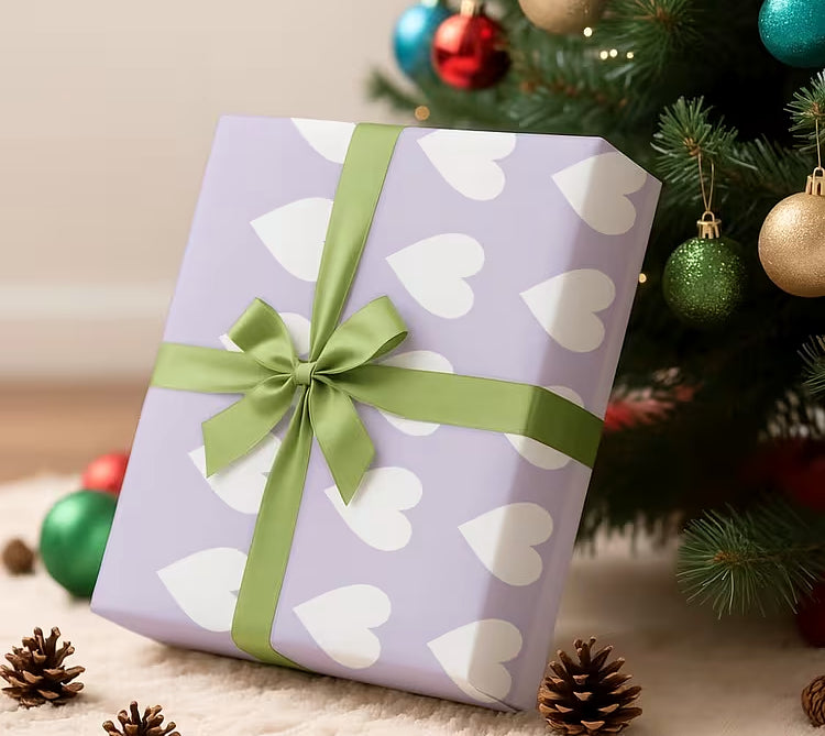 White Hearts on Lavender Purple Valentine Wrapping Paper, medium roll