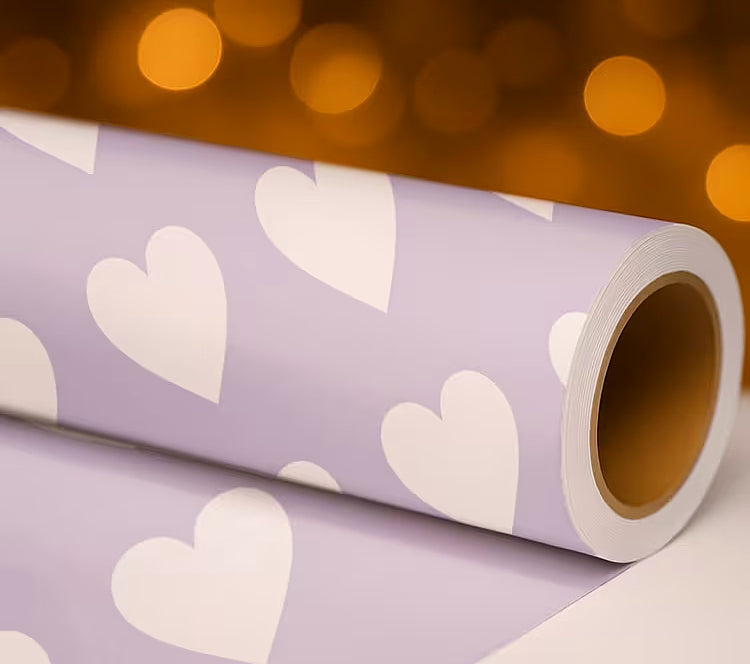 White Hearts on Lavender Purple Valentine Wrapping Paper, medium roll